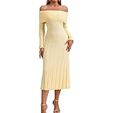 GLNEGE Formal Off The Shoulder Fall Wedding Guest Dress Long Sleeve Knit Bodycon Maxi Party Dresses for Women