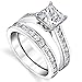 Sterling Silver Princess Cut Bridal Set Engagement Wedding Ring Bands With Cubic Zirconia