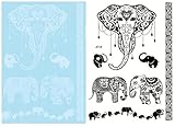 BTArtbox 2 Sheets Black & White Elephant Pattern Lace Temporary Tattoo