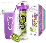 Live Infinitely 32 oz. Fruit Infuser Water Bottles with Time Marker, Insulation Sleeve & Recipe eBook - Fun & Healthy Way to Stay Hydrated (Purple Timeline)