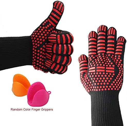 BBQ Gloves - Grill Accessories - Best Cooking Gloves - Grill Gloves - Oven Gloves - Fireproof Gloves - Grilling Accessories for Men Women - BBQ Accessories - Barbecue Gloves - Fire Resistant Gloves