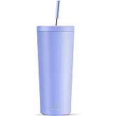 Meoky 24 oz Insulated Tumbler with Lid and Straw, Stainless Steel Vacuum Insulated Tumbler, Keeps Cold for 24 Hours, 100% Leak Proof, Fits in Car Cup Holder (Lilac)