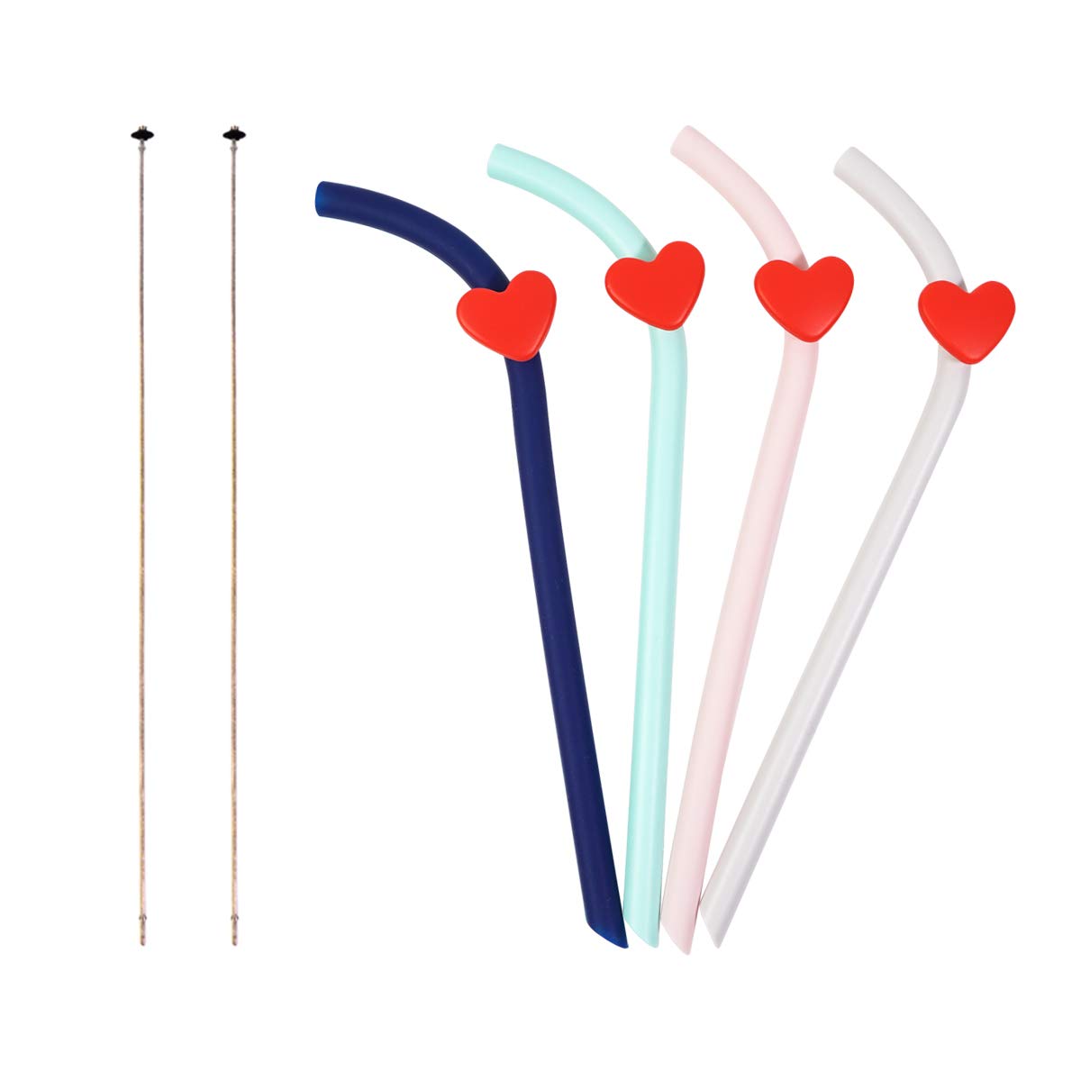 P&M Home Silicone Reusable Straws Collapsible Drinking Straws-Folding, Flexible,Portable Bendy Straws for Travel Home and Office,with Cleaning Brushes BPA Free, Eco Friendly (4 Pack with 1 Brushes)