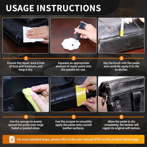 Black Leather Repair Kit 60 g, Black Leather Putty Repair Kit for Repairing Scratches, Discolourations and Holes on Leather Sofas, Car Seats, Shoes, Wallets and Synthetic Leather