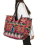 Pink Cute Hippie Everyday Tote Aztec Shoulder Bag Boho Casua Floral Cotton Lightweight Large Embroidered