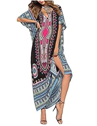 Vestido de mujer Bukant con cuello en V y cuello largo, para verano, talla grande, Cobertura total, talla única