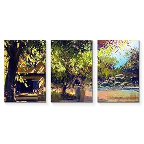 Beautiful Landscape Painting Outdoor Scenery Illustration x3 Panels