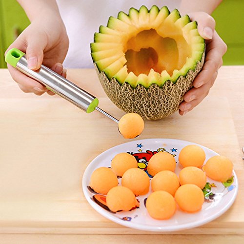 Xcellent Global Melon Baller Fruit Scoop Carving Knife 3 Piece Set Stainless Steel for Fruit Slicer Dig Pulp Separator HG204 - Thumbnail 2