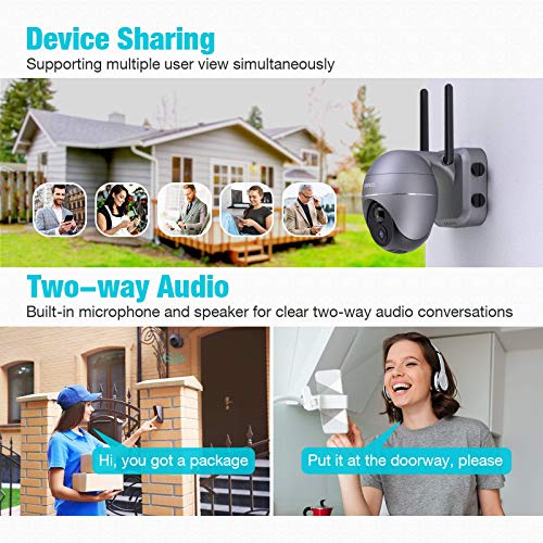 Wireless Outdoor Battery Powered Camera, Conico 1080P Pan/Tilt WiFi Security Camera with