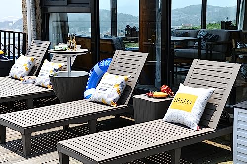 Nice C Lounge Chair, Pool Patio Lounge Chair, Outdoor Resin Sun Chaise Lounge, 5-Reclining Level Patio Composite Plastic Lounger, Waterproof Wood Texture Design, Up to 330 lbs (2 Pack)