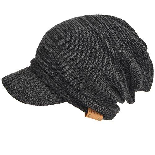 Men's Oversize Slouch Beanie Slouchy Skullcap Large Baggy Hat (Visor-DGrey)
