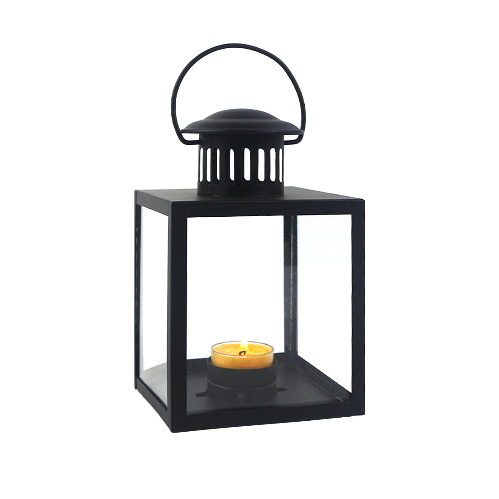 Black Lanterns Decorative Indoor,Hanging Wedding Hurricane Lantern with Clear Glass Farmhouse Candle Holder for Living Room Front Porch Table Mantle Garden Wall Decorations