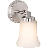 XiNBEi Lighting Wall Sconce, Single Bathroom Vanity Wall Light with Glass, Brushed Nickel Finish for Hallway & Bedroom XB-W12