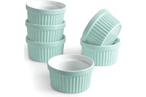 homEdge Porcelain Ramekins Set, 240 ml / 8 Fl Ounces Ice Cream Bowl, Creme Brûlée Ramekins Soufflé Cup for Baking, Set of 6 Turquoise