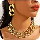 YNZGYBY Chunky Gold Statement Necklace Earrings Sets for Women Vintage Punk Cuba Link Chain Choker Necklaces Dangle Earring Fashion Jewelry Set Accessories