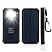 Solar Charger, Solar Power Bank GRDE 15000mAh Solar Panel External Battery with 6LED Flashlight Backup Battery Pack Dual USB Portable Phone Charger for Bluetooth iPhone HTC Nexus Camera Tablet-Black