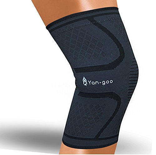 Yan-goo Knee Compression Sleeve Brace with Silicone Grip Gel, Best Support for Running, Training, Sports, Arthritis, Fitness, Meniscus Tear, Crossfit, Basketball & more Single Wrap