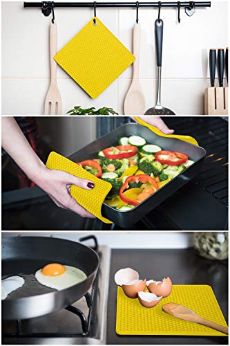 Potholders and Silicone Trivet Mats. Our 7 in 1 Multi-Purpose Kitchen Tool is Heat Resistant to 440°F, Non-slip,durable, flexible easy to wash and dry. 4 Pot Holders By Q's INN. - Thumbnail 5