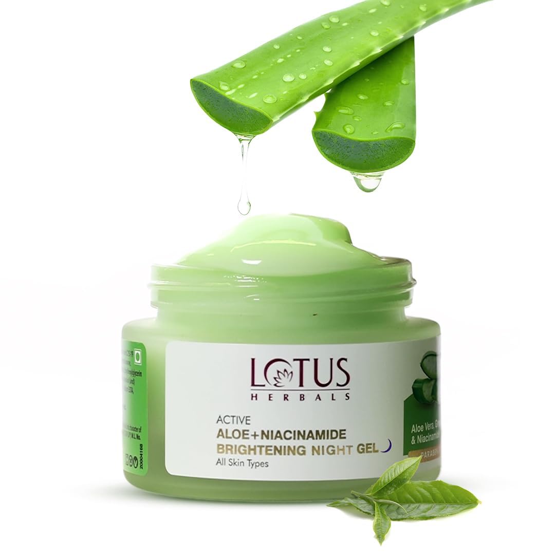 Lotus Herbals Active Aloe + Niacinamide Calm & Brighten Night Gel | Moisturize Skin | Paraben-free | All Skin Type | 50g