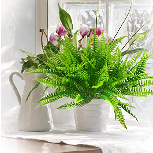 Artificial Boston Fern Bush Plant Shrubs Greenery Bushes for Indoor Outside Home Garden Office Verandah Wedding Decor- 4 Bunches