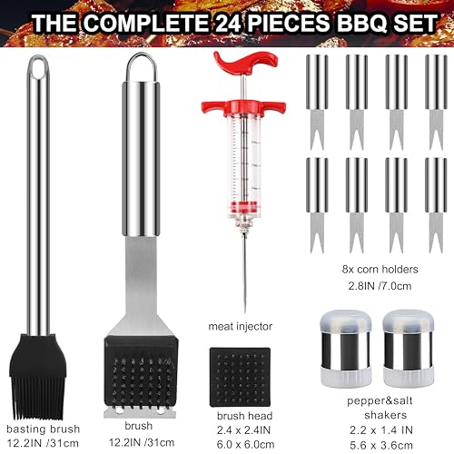 grilljoy 24PCS Stainless Steel BBQ Tool Set with Aluminum Case – Ideal Outdoor Grill Tool Set Gift for Men Dad Husband – Father’s Day Birthday – Heavy Duty BBQ Cooking Accessories Kit