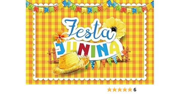 Amazon Com Laeacco Festa Junina Backdrop 10x8ft Vinyl Photography Background Brazil June Festival Party Background Hat Flowers Flag Decor Yellow Grid Frame Backdrop Electronics