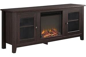 Walker Edison Rustic Wood and Glass Fireplace TV Stand for TV's up to 64" Flat Screen Living Room Storage Cabinet Doors and Shelves Entertainment Center, 58 Inch, Espresso Brown