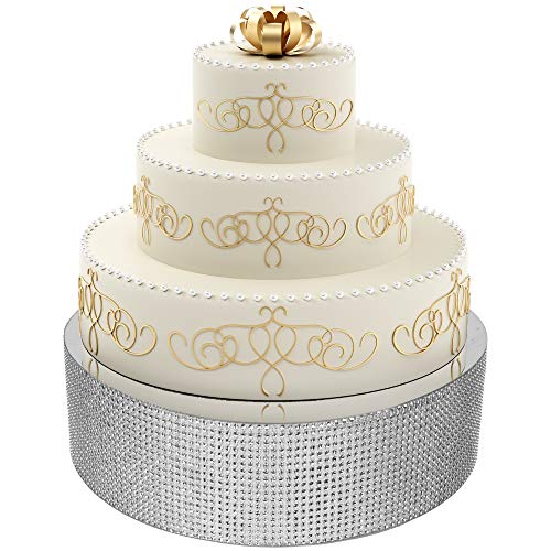 Eleganty Bling Wedding Cake Stand - Supports Heavy Multi-tier Cake, Cupcake and Dessert Base Decorative Centerpiece Display, Silver - 12 Inches - Round