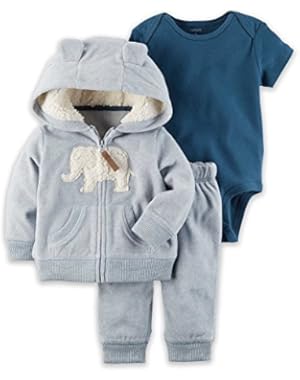 Newborn 3-Piece Elephant Fleece Little Jacket Set In Blue