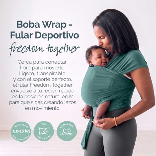 Boba Freedom Together Ergonomic Baby Carrier Wrap - Lightweight and Breathable Mesh for Newborns and Babies (3.2-15.9 kg), Summer Elastic Wrap, One Size, Green