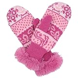 Molehill Girls Knit Mittens, Paisley Pink, Medium