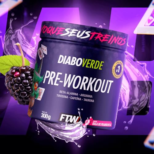 Pré Treino Pre Workout DIABO VERDE Pote 300g Sabor Bala de Framboesa FTW - Suplemento Com Cafeína, Aminoácidos Beta‑Alanina e Arginina para Treinos e Atividades Físicas