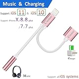 iphone 7 / 7 plus / 8 / X adapter, (Support iOS 10.3, iOS 11)Cone 2 in 1 Lightning Adapter and Charger, Lightning to 3.5mm Aux Headphone Jack Audio Adapter for iphone X, 8, 8 plus, 7, 7 plus(Rose)