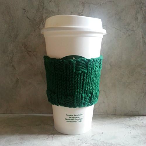Coffee Cup Sleeve Hand Knit Forest Green
