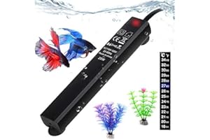 ZEETOON Betta Fish Tank Heater, 25W Mini Aquarium Heaters Free 2 Artificial Plants 1 Stick-on Thermometer Strip 2 Suction Cups, Water Warmer Temperature Controller Smart Thermostat for 3-5 Gallon Tank