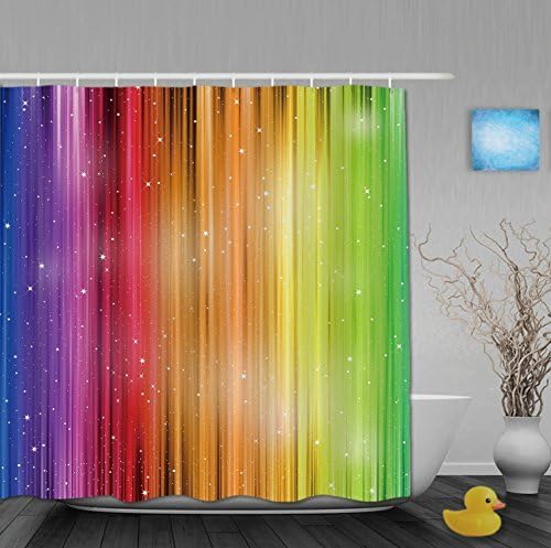 Watercolor Rainbow Stripes Design Bathroom Shower Curtains Waterproof Midewproof Polyester Fabric 72"x60"Inch