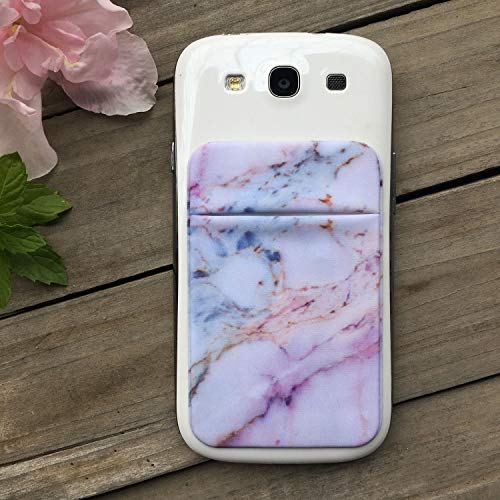 2Pack Marble Adhesive Phone Pocket,Cell Phone Stick On Card Wallet Sleeve,Credit Cards/ID Card Holder(Double Secure)with 3M Sticker for Back of iPhone,Android and all Smartphones-Black&Purple Marble