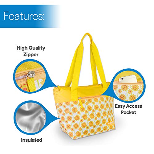 RMS Cooler Tote and Lunch Bag - Insulated Soft Cooler Bag for Everyday Activities - Ideal for Outdoors, Camping or Games - Stylish Floral Design for Women (Large, Yellow Flower) - Thumbnail 2