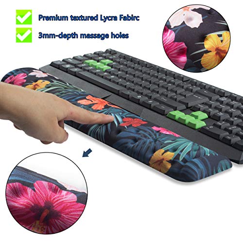 BRILA Ergonomic Memory Foam Keyboard Wrist Rest Support Pad Cushion for Computer, Laptop, Office Work, PC Gaming - Massage Holes Design - Easy Typing Wrist Pain Relief (Floral Keyboard Pad)