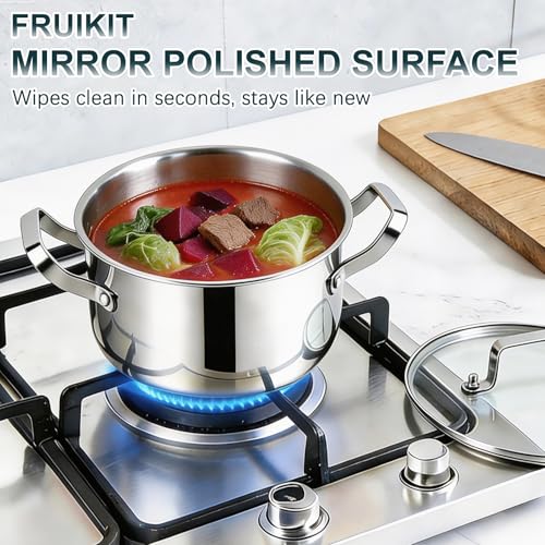 Fruikit 21P Stainless Steel Pots and Pans Set - Professional Induction Hob Cookware Set - Tri-Ply Base 30 cm Saucepan Set, 18 cm Saucepans & 18/20/22/26 cm Casserole - Non-Toxic Pot Set for Kitchen