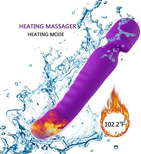 Wireless Handheld Wand Massager with Heating Mode - Medical Silicone, USB Rechargeable, Multi-Mode for Body Therapeutic, 100% Waterproof and Quiet.(Purple)