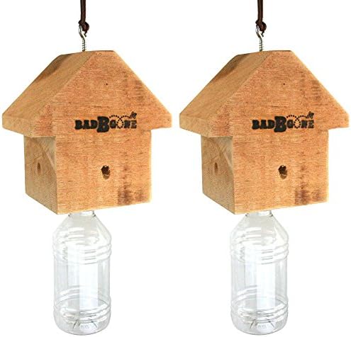 Bad-Bee-Gone Carpenter Bee Trap (Set of 2) - Catch Boring Bees Around Deck &amp; Patio - Wooden Insect House Trap
