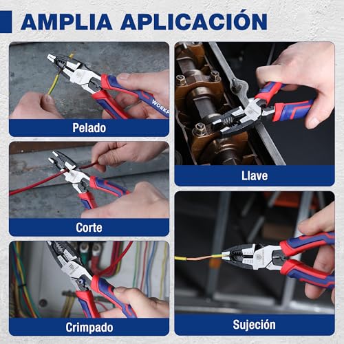 WORKPRO Universal Pliers, 5 in 1 Multifunctional Pliers with Wire Stripper, Wire Cutter, Professional Wire Stripper, Chrome Vanadium Steel, with Non-Slip Handle | Multifunctional Chrome Vanadium Steel Pliers with Wire Stripper, Cutter and Non-Slip Handle for Electricians