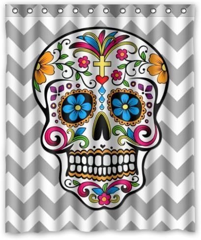YEHO Art Gallery 60"(Width) x 72"(Height) Chevron Skull Bathroom 100% Polyester Shower Curtain