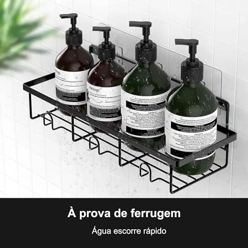 Kit com 4 Suportes, Suporte Para Shampoo Box, Suporte Banheiro Preto, Adesivo, Suporte Banheiro Sem Furo, Também Possível Com Furo
