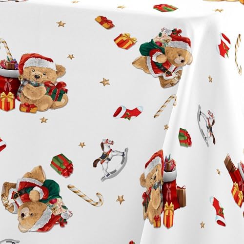 , Nappe de Fête Rectangle (150 x 300 cm) Oursons Blanc, Polyester Imprimé