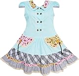 Sunny Fashion Girls Dress Blue Cute Colorful Collar Back School Size 6-14