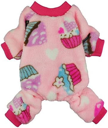 Fitwarm Sweet Cupcake Pet Clothes for Dog Pajamas PJS Coat Soft Velvet Pink XL