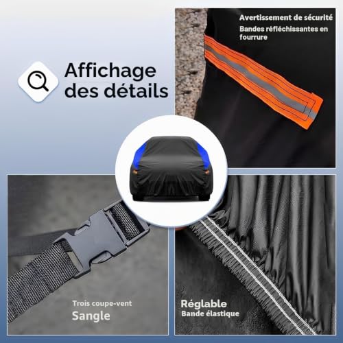 Gunhyi Breathable and Waterproof Outdoor Car Cover for All Weather, Anti-UV Protection Against Dust, Rain, Universal for Golf 308 Captur 1 Series Class A (415-450 cm) 2L
