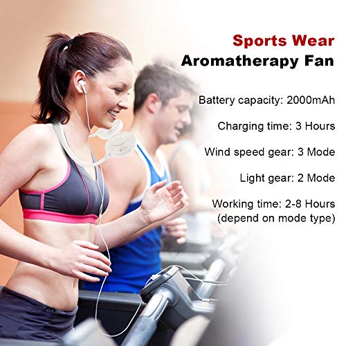 Portable Neck USB Fans - Battery Rechargeable with Colorful LED Light with 3 Speed Adjustable, 360 ° Free Rotation Hand Free Fan for Home Office Travel Sport Outdoor - Thumbnail 6